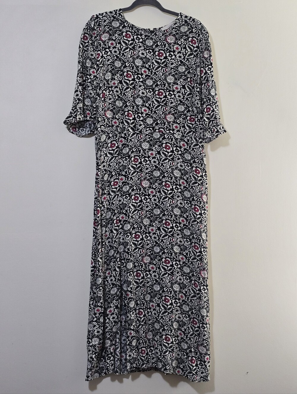 LOFT Black Floral Maxi Dress with White and Red Print NWT